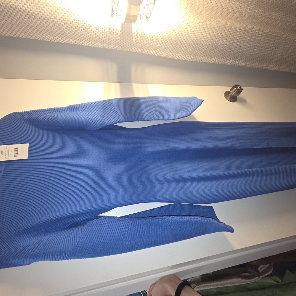 Blue Ribbed Long Sleeve Dress